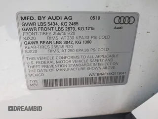 2019 Audi Q5 Premium Plus with VIN WA1BNAFY6K2119041, listed as a IAAI auction lot 42023058 with 48,718 mi miles. Bid and sale history available at carsss.com. Image 9.