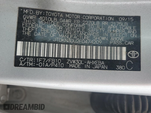 2015 Toyota Prius Four z VIN JTDKN3DU2F0474209, wystawiony jako Copart lot #61644345 z przebiegiem 195 584 mil mil oraz Czysty tytuł • Clean title. Historia ofert i sprzedaży dostępna na DreamBid. Obrazek 12.