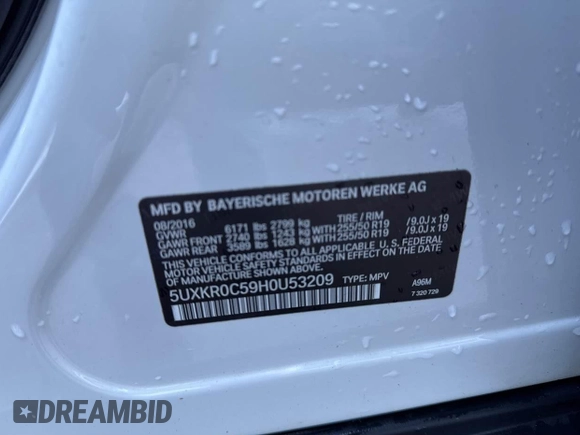 2017 BMW X5 xDrive35i with VIN 5UXKR0C59H0U53209, listed as a IAAI auction lot 41655993 with 225,421 mi miles and . Bid and sale history available at DreamBid. Image 9.