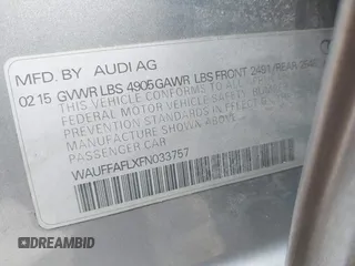 2015 Audi A4 Premium Plus with VIN WAUFFAFLXFN033757, listed as a IAAI auction lot 41854855 with 91,609 mi miles. Bid and sale history available at carsss.com. Image 9.