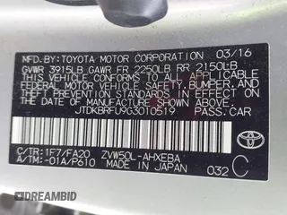2016 Toyota Prius Two with VIN JTDKBRFU9G3010519, listed as a IAAI auction lot 41455426 with 82,029 mi miles. Bid and sale history available at carsss.com. Image 9.