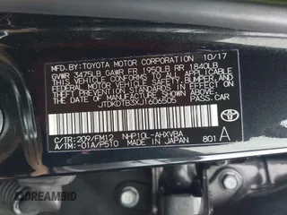 2018 Toyota Prius One z VIN JTDKDTB3XJ1606505, wystawiony jako IAAI lot #42425652 z przebiegiem 148 399 mil mil oraz . Historia ofert i sprzedaży dostępna na DreamBid. Obrazek 9.