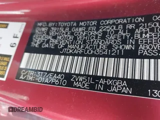 2017 Toyota Prius Two with VIN JTDKARFU0H3541211, listed as a IAAI auction lot 41888946 with 2 mi miles. Bid and sale history available at carsss.com. Image 9.