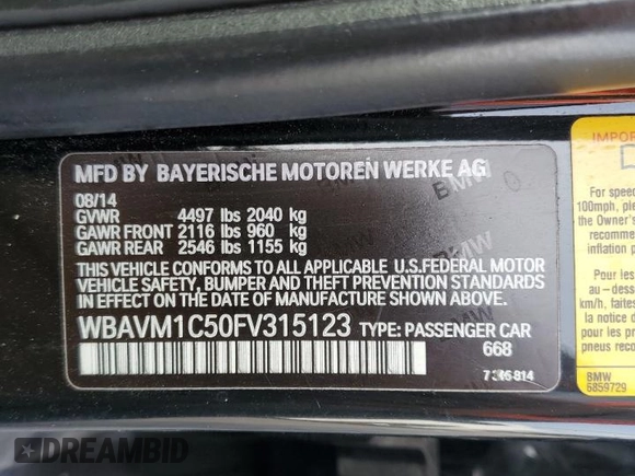2015 BMW X1 sDrive28i with VIN WBAVM1C50FV315123, listed as a Copart auction lot 87255134 with 96,063 mi miles and Salvage Title. Bid and sale history available at carsss.com. Image 14.