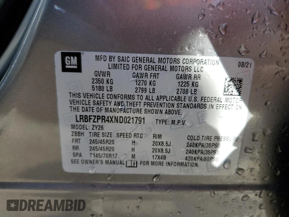 2022 Buick Envision Essence with VIN LRBFZPR4XND021791, listed as a Copart auction lot 85092814 with 27,214 mi miles and Salvage Title. Bid and sale history available at carsss.com. Image 14.