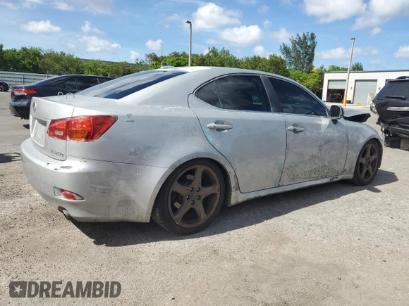 2007 Lexus IS 250 with VIN JTHBK262972036421, listed as a Copart auction lot 60591305 with 155,395 mi miles and Salvage title. Bid and sale history available at DreamBid. Image 3.