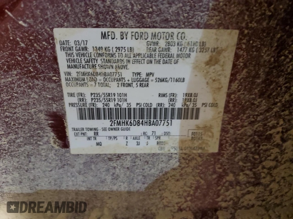 2017 Ford Flex Limited with VIN 2FMHK6D84HBA07751, listed as a Copart auction lot 85739754 with 129,338 mi miles and Salvage Title. Bid and sale history available at carsss.com. Image 13.