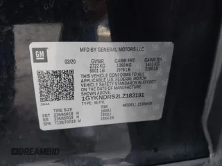 2020 Cadillac XT5 Premium Luxury AWD with VIN 1GYKNDRS2LZ183191, listed as a IAAI auction lot 41217033 with 87,307 mi miles. Bid and sale history available at carsss.com. Image 9.