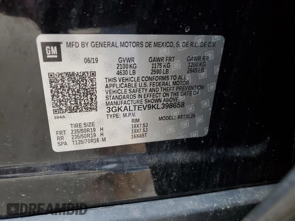 2019 GMC Terrain SLE z VIN 3GKALTEV9KL398658, wystawiony jako Copart lot #54866835 z przebiegiem 88 641 mil mil oraz Czysty tytuł • Clean title. Historia ofert i sprzedaży dostępna na DreamBid. Obrazek 13.