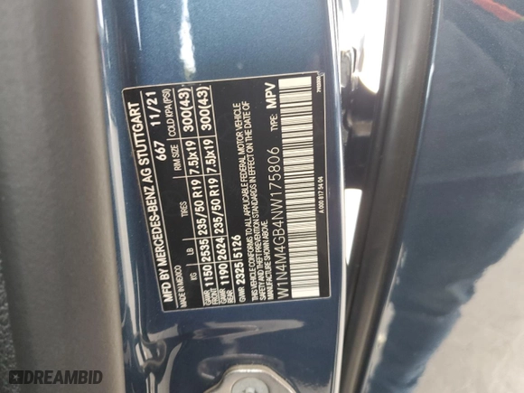 2022 Mercedes-Benz GLB with VIN W1N4M4GB4NW175806, listed as a Copart auction lot 44510065 with 36,780 mi miles and Salvage Title. Bid and sale history available at carsss.com. Image 15.