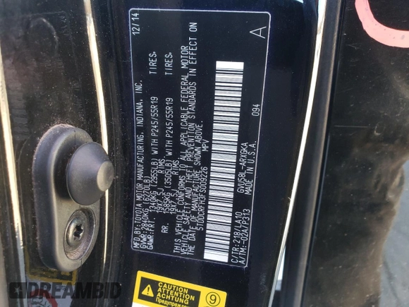 2015 Toyota Highlander Hybrid Limited with VIN 5TDDCRFH3FS009226, listed as a Copart auction lot 43311863 with 144,887 mi miles. Bid and sale history available at carsss.com. Image 14.
