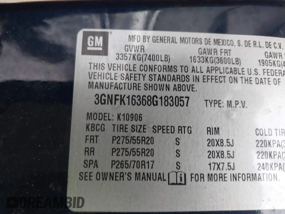 2008 Chevrolet Suburban LTZ with VIN 3GNFK16368G183057, listed as a IAAI auction lot 41295239 with 1 mi miles. Bid and sale history available at carsss.com. Image 9.