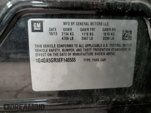 2014 Buick LaCrosse with VIN 1G4GA5GR3EF146566, listed as a Copart auction lot 58847095 with 42,428 mi miles and Non repairable. Bid and sale history available at DreamBid. Image 12.