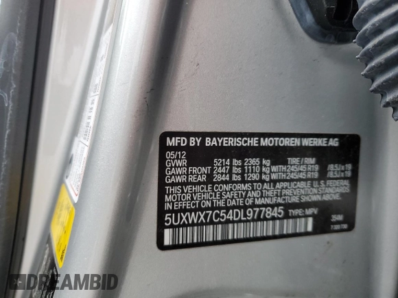 2013 BMW X3 xDrive35i with VIN 5UXWX7C54DL977845, listed as a Copart auction lot 48598485 with 24,753 mi miles and Salvage Title. Bid and sale history available at DreamBid. Image 15.