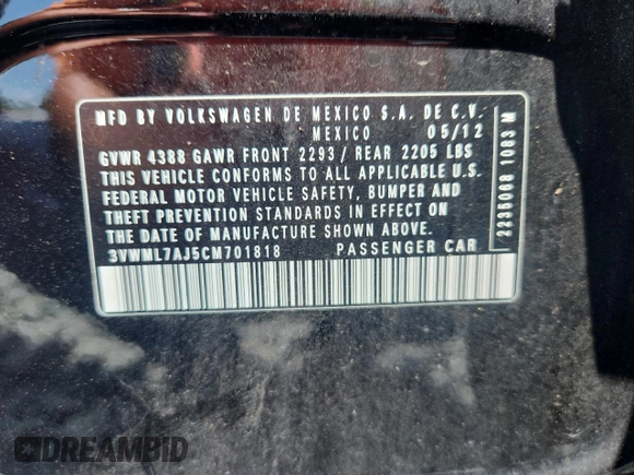 2012 Volkswagen Jetta TDI с VIN 3VWML7AJ5CM701818, выставлен на аукционе Copart как лот 65373905 с пробегом 80 692 миль миль и Чистый • Clean title. История ставок и продаж доступна на DreamBid. Изображение 12.