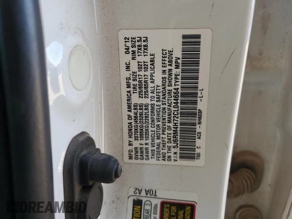 2012 Honda CR-V EX-L with VIN 5J6RM4H72CL044664, listed as a Copart auction lot 46187575 with 148,650 mi miles and Salvage Title. Bid and sale history available at carsss.com. Image 12.