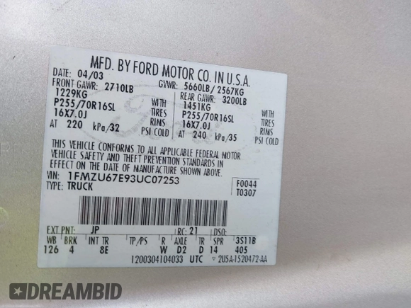 2003 Ford Explorer Sport Trac XLS с VIN 1FMZU67E93UC07253, выставлен на аукционе IAAI как лот 42660104 с пробегом 109 262 миль миль и . История ставок и продаж доступна на DreamBid. Изображение 9.