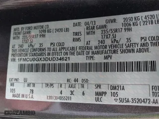 2013 Ford Escape SE with VIN 1FMCU0GX3DUD34621, listed as a IAAI auction lot 41967920 with 149,437 mi miles. Bid and sale history available at carsss.com. Image 9.