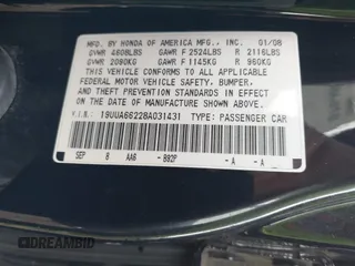 2008 Acura TL with VIN 19UUA66228A031431, listed as a IAAI auction lot 41486451 with 118,922 mi miles. Bid and sale history available at carsss.com. Image 9.