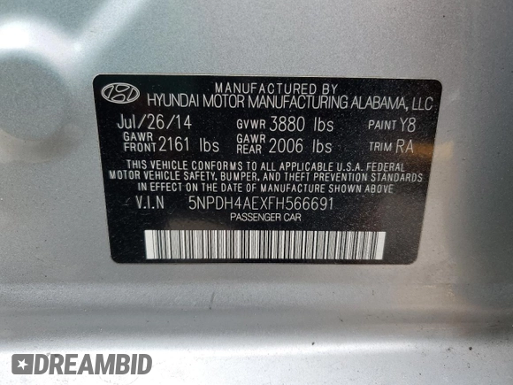 2015 Hyundai Elantra SE with VIN 5NPDH4AEXFH566691, listed as a Copart auction lot 61239075 with 165,317 mi miles and Salvage title. Bid and sale history available at DreamBid. Image 12.