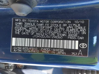 2010 Toyota Prius II with VIN JTDKN3DU9A1298360, listed as a IAAI auction lot 42169184 with 207,738 mi miles. Bid and sale history available at carsss.com. Image 9.