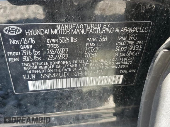 2017 Hyundai Santa Fe 2.4L с VIN 5NMZUDLB2HH029415, выставлен на аукционе Copart как лот 63006765 с пробегом 122 424 миль миль и Чистый • Clean title. История ставок и продаж доступна на DreamBid. Изображение 13.