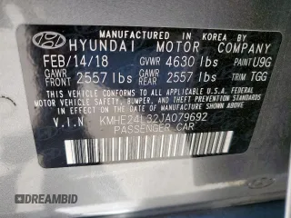 2018 Hyundai Sonata SE with VIN KMHE24L32JA079692, listed as a Copart auction lot 52740095 with 100,320 mi miles and Salvage Title. Bid and sale history available at DreamBid. Image 12.