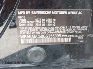 2016 BMW 5 Series 528i z VIN WBA5A5C50GG355305, wystawiony jako IAAI lot #42386374 z przebiegiem 136 439 mil mil oraz . Historia ofert i sprzedaży dostępna na DreamBid. Obrazek 9.