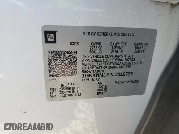 2018 GMC Acadia SLT with VIN 1GKKNMLS2JZ216755, listed as a Copart auction lot 48699895 with 164,178 mi miles and Salvage Title. Bid and sale history available at carsss.com. Image 13.