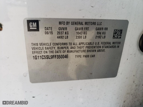2015 Chevrolet Malibu LT with VIN 1G11C5SL9FF350046, listed as a Copart auction lot 48265975 with 140,482 mi miles and Salvage Title. Bid and sale history available at carsss.com. Image 14.