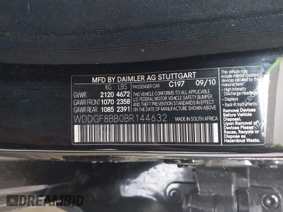 2011 Mercedes-Benz C 300 Sport with VIN WDDGF8BB0BR144632, listed as a IAAI auction lot 42752038 with 180,651 mi miles and . Bid and sale history available at DreamBid. Image 9.