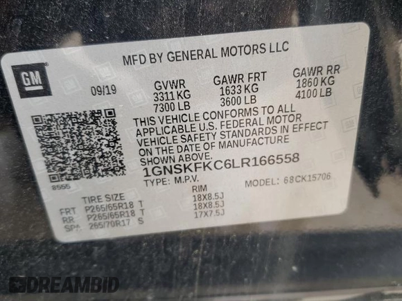 2020 Chevrolet Tahoe Commercial z VIN 1GNSKFKC6LR166558, wystawiony jako Copart lot #54018495 z przebiegiem 80 347 mil mil oraz Czysty tytuł • Clean title. Historia ofert i sprzedaży dostępna na DreamBid. Obrazek 13.