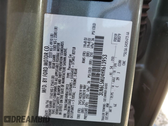 2017 Lincoln MKZ Hybrid Reserve with VIN 3LN6L5MU4HR613953, listed as a Copart auction lot 49304415 with 129,575 mi miles and Salvage Title. Bid and sale history available at carsss.com. Image 13.