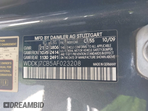 2010 Mercedes-Benz E 550 with VIN WDDKJ7CB5AF023208, listed as a IAAI auction lot 42516989 with 178,010 mi miles and . Bid and sale history available at DreamBid. Image 9.