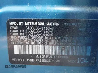 2017 Mitsubishi Mirage G4 SE with VIN ML32F4FJ5HH000686, listed as a IAAI auction lot 42057980 with 81,067 mi miles. Bid and sale history available at carsss.com. Image 9.