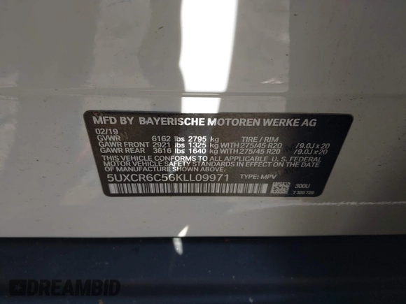 2019 BMW X5 xDrive40i with VIN 5UXCR6C56KLL09971, listed as a IAAI auction lot 42193031 with 94,463 mi miles and . Bid and sale history available at DreamBid. Image 9.