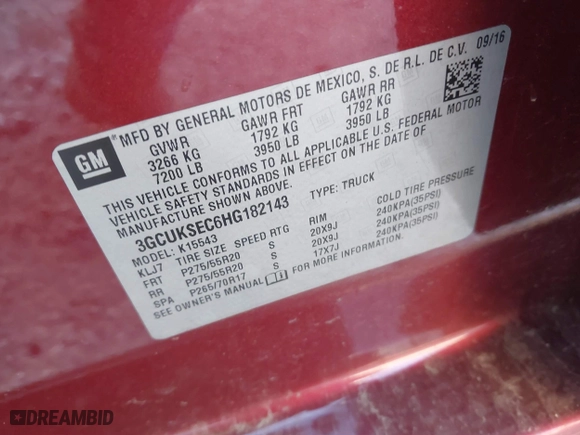 2017 Chevrolet Silverado 1500 LTZ with VIN 3GCUKSEC6HG182143, listed as a IAAI auction lot 41596135 with 169,120 mi miles. Bid and sale history available at carsss.com. Image 9.