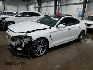 2020 Genesis G70 2.0T with VIN KMTG44LA6LU055517, listed as a Copart auction lot 44498445 with 76,816 mi miles and Salvage title. Bid and sale history available at DreamBid. Image 1.
