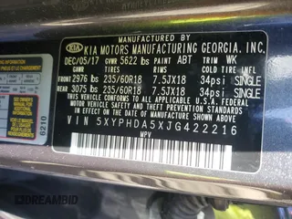 2018 Kia Sorento EX with VIN 5XYPHDA5XJG422216, listed as a Copart auction lot 45676175 with 106,771 mi miles and Salvage Title. Bid and sale history available at carsss.com. Image 15.