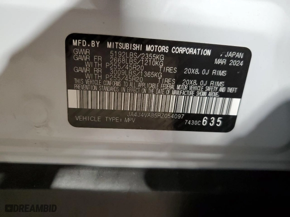 2024 Mitsubishi Outlander SE with VIN JA4J4VA85RZ054097, listed as a Copart auction lot 51607115 with 5,692 mi miles and Salvage Title. Bid and sale history available at carsss.com. Image 15.