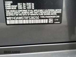 2024 BMW i4 eDrive35 z VIN WBY43AW07RFS38250, wystawiony jako Copart lot #44953225 z przebiegiem 11 567 mil mil oraz Szkoda całkowita • Salvage title. Historia ofert i sprzedaży dostępna na DreamBid. Obrazek 14.