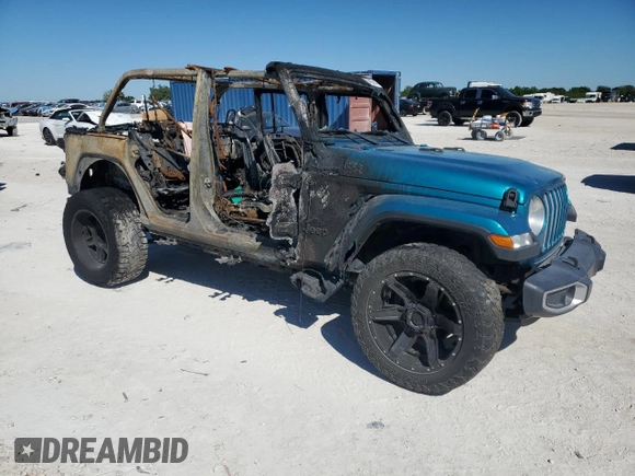 2020 Jeep Wrangler Unlimited Sahara with VIN 1C4HJXEN7LW232934, listed as a Copart auction lot 49422145 with 0 mi miles and Non Repairable. Bid and sale history available at carsss.com. Image 4.