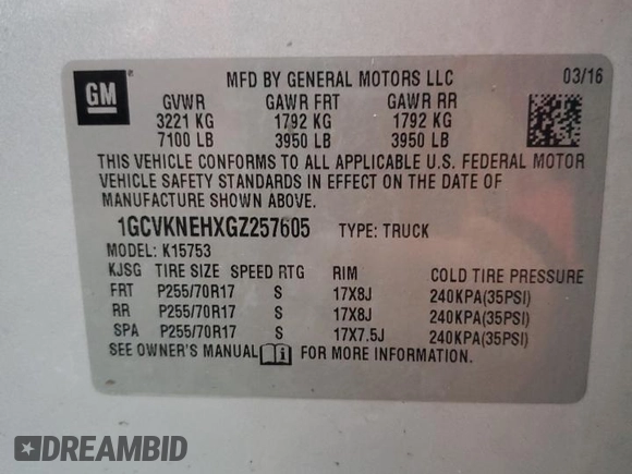 2016 Chevrolet Silverado 1500 Work Truck with VIN 1GCVKNEHXGZ257605, listed as a Copart auction lot 81805284 with 159,587 mi miles and Salvage Title. Bid and sale history available at carsss.com. Image 12.