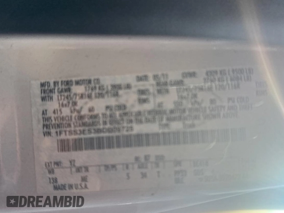 2011 Ford Econoline Cargo with VIN 1FTSS3ES3BDB09725, listed as a Copart auction lot 47953355 with 206,738 mi miles and Clean Title. Bid and sale history available at DreamBid. Image 10.