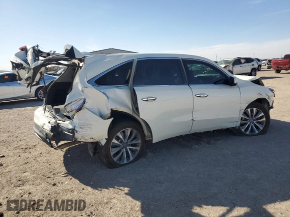 2016 Acura MDX w/Tech with VIN 5FRYD4H44GB038024, listed as a Copart auction lot 49972695 with 0 mi miles and Salvage Title. Bid and sale history available at carsss.com. Image 3.