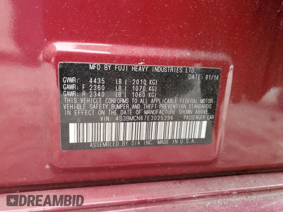 2014 Subaru Legacy с VIN 4S3BMCN67E3025396, выставлен на аукционе Copart как лот 80635774 с пробегом 72 021 миль миль и Списание • Salvage title. История ставок и продаж доступна на DreamBid. Изображение 13.