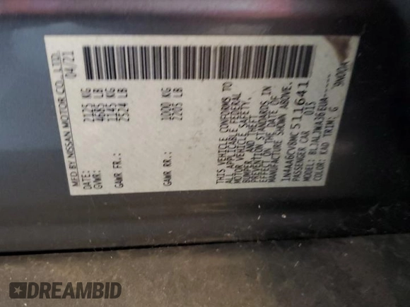 2021 Nissan Maxima SV with VIN 1N4AA6CV8MC511641, listed as a Copart auction lot 61490665 with 65,566 mi miles and Salvage title. Bid and sale history available at DreamBid. Image 12.