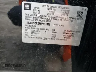 2017 Cadillac XT5 Premium Luxury FWD with VIN 1GYKNCRS3HZ151478, listed as a Copart auction lot 51488265 with 105,275 mi miles and Salvage title. Bid and sale history available at DreamBid. Image 13.
