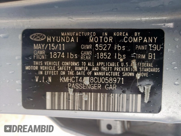 2012 Hyundai Accent GLS z VIN KMHCT4AE8CU058971, wystawiony jako Copart lot #55045825 z przebiegiem 103 497 mil mil oraz Szkody całkowita. Historia ofert i sprzedaży dostępna na DreamBid. Obrazek 12.