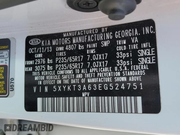 2014 Kia Sorento LX with VIN 5XYKT3A63EG524751, listed as a Copart auction lot 50578515 with 120,947 mi miles and Salvage Title. Bid and sale history available at carsss.com. Image 15.